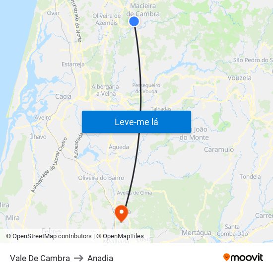 Vale De Cambra to Anadia map