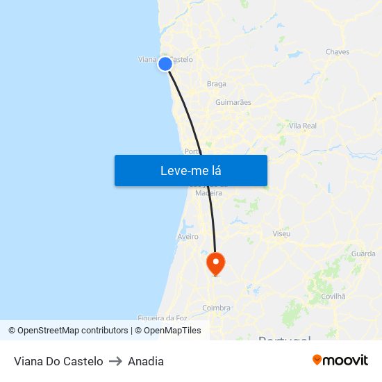Viana Do Castelo to Anadia map