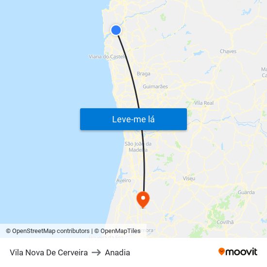 Vila Nova De Cerveira to Anadia map