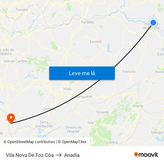 Vila Nova De Foz Côa to Anadia map