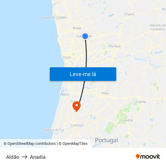 Aldão to Anadia map