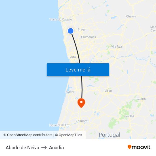 Abade de Neiva to Anadia map