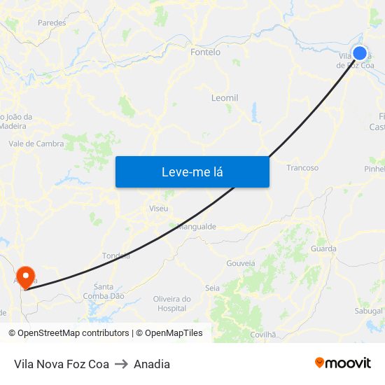 Vila Nova Foz Coa to Anadia map