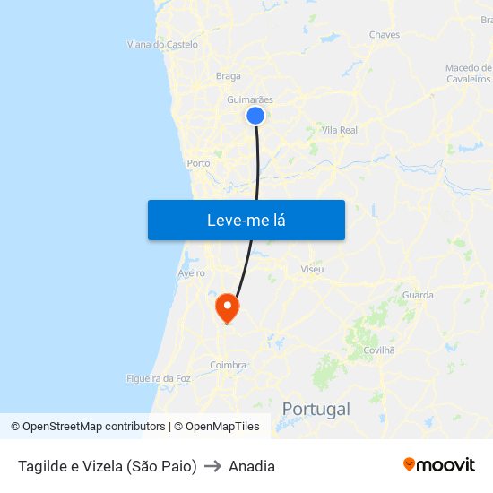Tagilde e Vizela (São Paio) to Anadia map