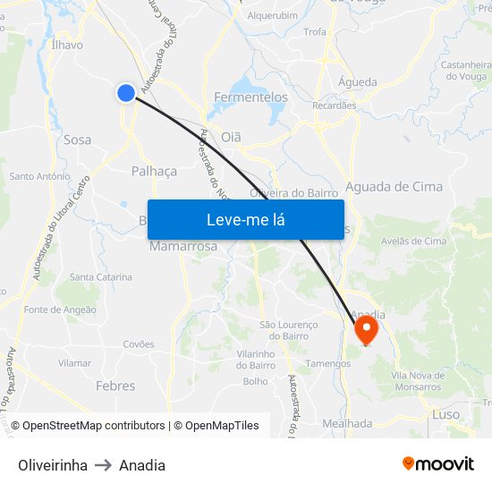 Oliveirinha to Anadia map