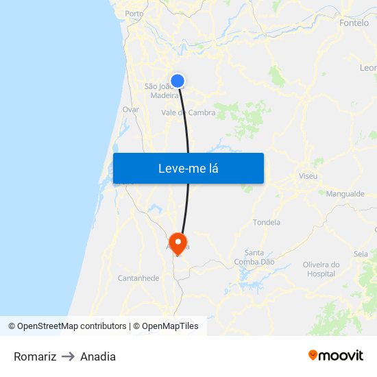 Romariz to Anadia map