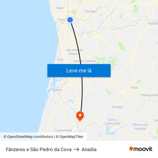 Fânzeres e São Pedro da Cova to Anadia map
