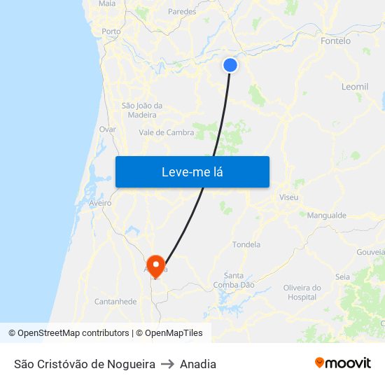 São Cristóvão de Nogueira to Anadia map