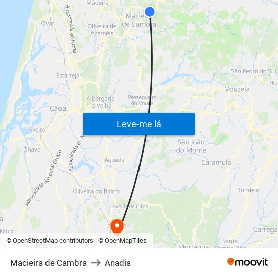 Macieira de Cambra to Anadia map