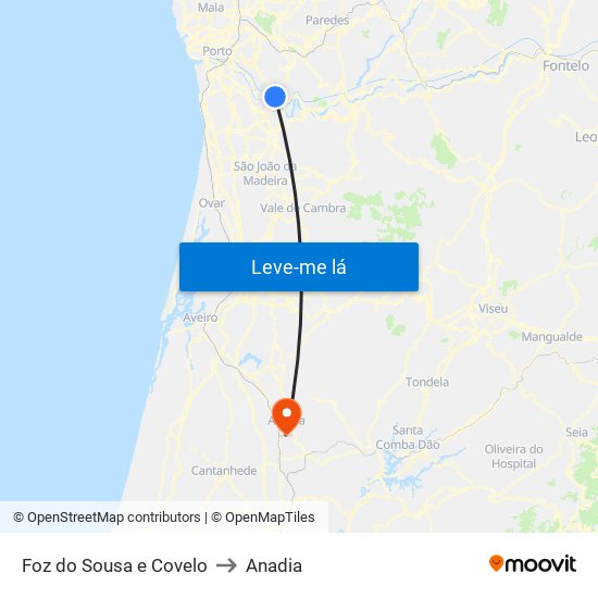 Foz do Sousa e Covelo to Anadia map