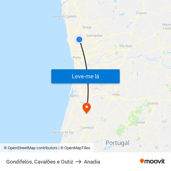 Gondifelos, Cavalões e Outiz to Anadia map