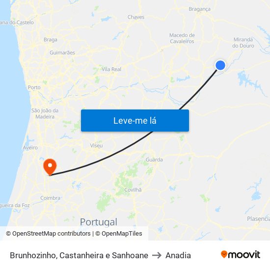 Brunhozinho, Castanheira e Sanhoane to Anadia map