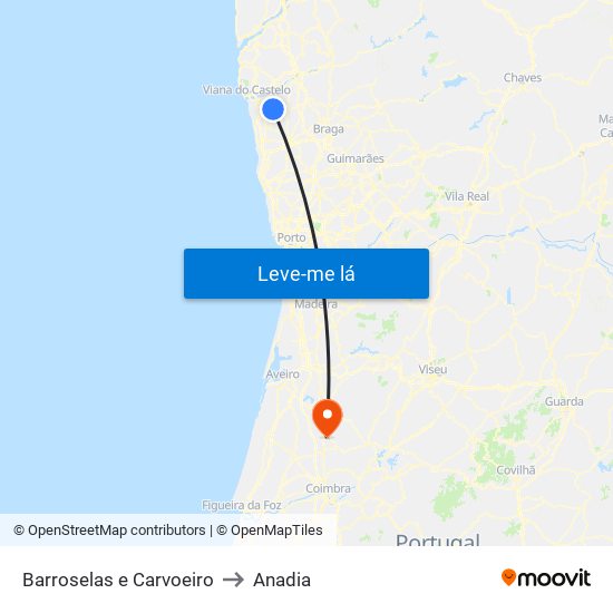 Barroselas e Carvoeiro to Anadia map