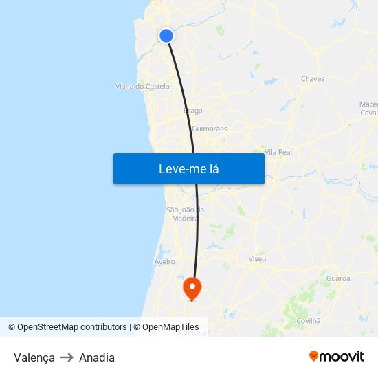 Valença to Anadia map
