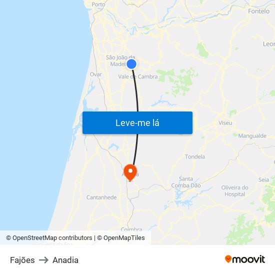 Fajões to Anadia map