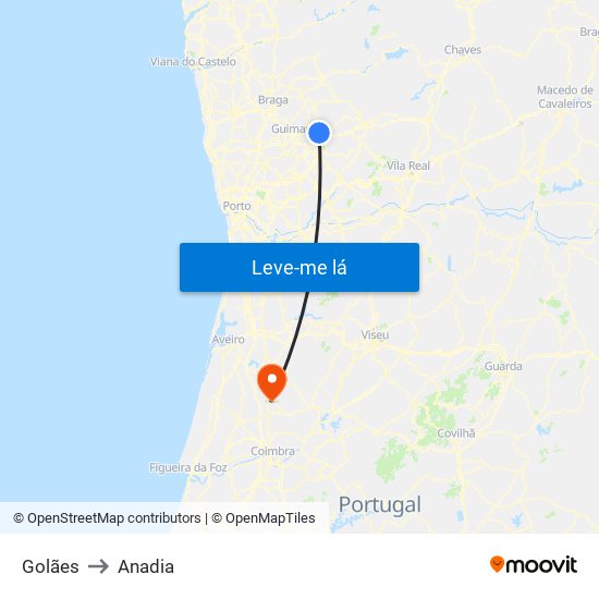 Golães to Anadia map