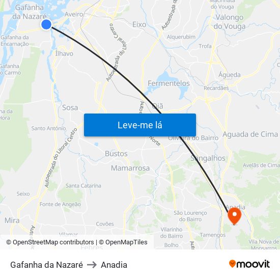 Gafanha da Nazaré to Anadia map