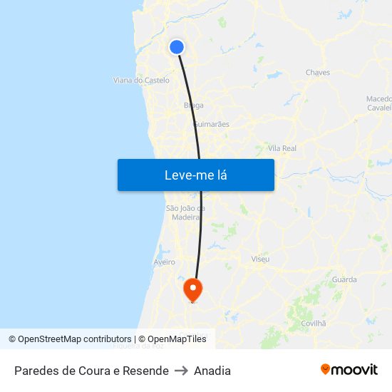 Paredes de Coura e Resende to Anadia map