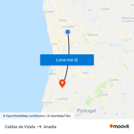 Caldas de Vizela to Anadia map