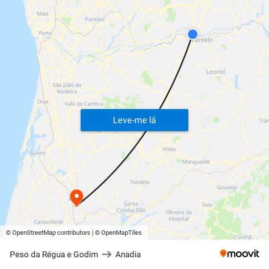 Peso da Régua e Godim to Anadia map