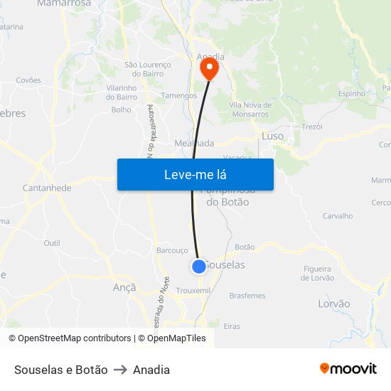 Souselas e Botão to Anadia map