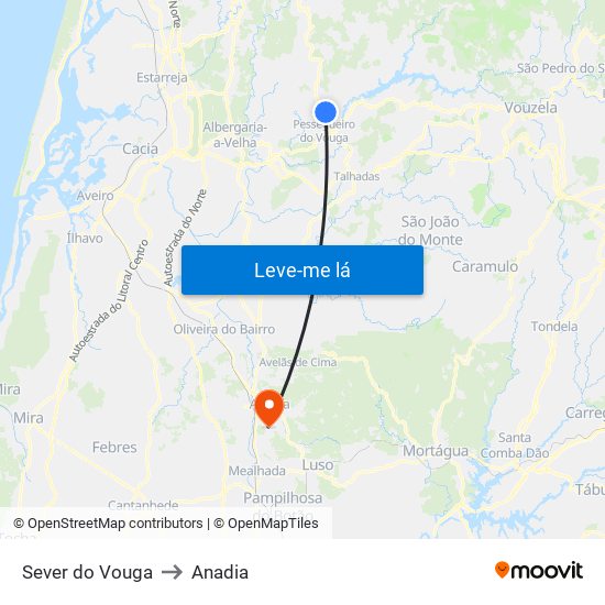 Sever do Vouga to Anadia map