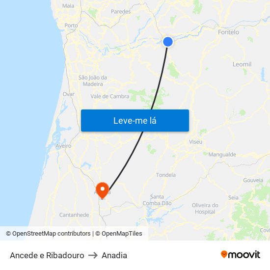 Ancede e Ribadouro to Anadia map
