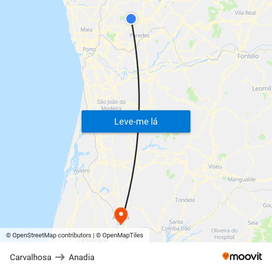 Carvalhosa to Anadia map