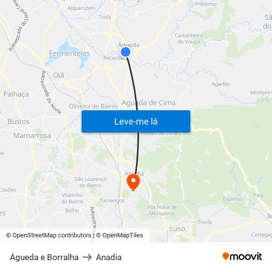 Águeda e Borralha to Anadia map