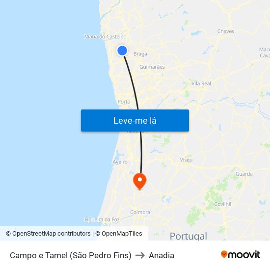 Campo e Tamel (São Pedro Fins) to Anadia map