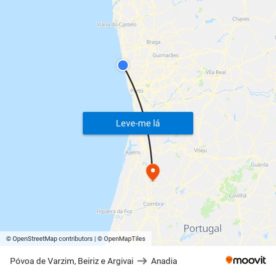 Póvoa de Varzim, Beiriz e Argivai to Anadia map