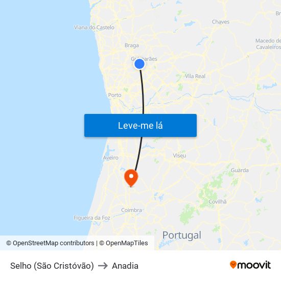 Selho (São Cristóvão) to Anadia map