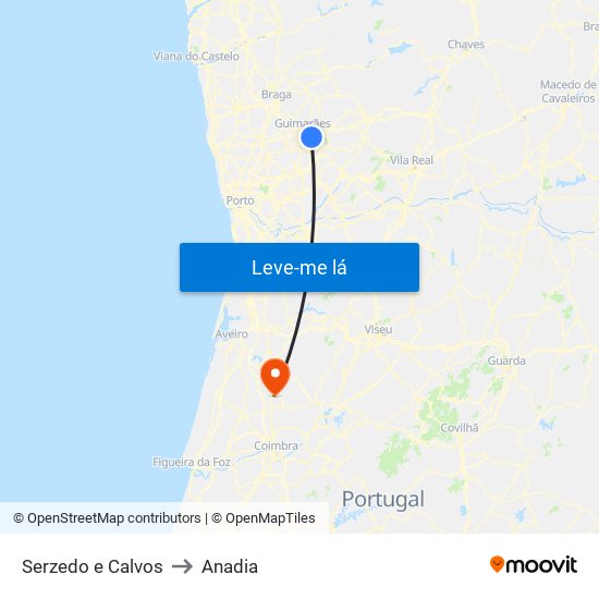 Serzedo e Calvos to Anadia map