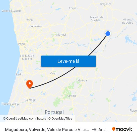 Mogadouro, Valverde, Vale de Porco e Vilar de Rei to Anadia map