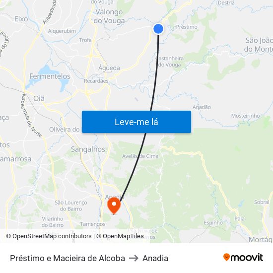 Préstimo e Macieira de Alcoba to Anadia map