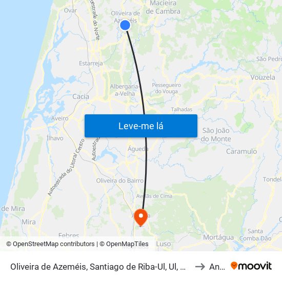 Oliveira de Azeméis, Santiago de Riba-Ul, Ul, Macinhata da Seixa e Madail to Anadia map