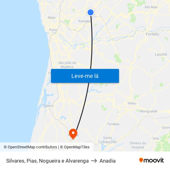 Silvares, Pias, Nogueira e Alvarenga to Anadia map