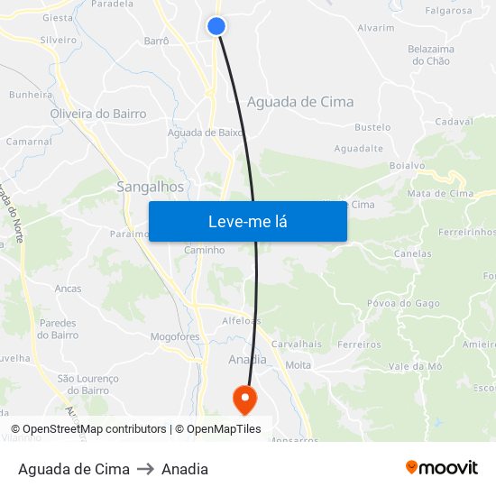 Aguada de Cima to Anadia map