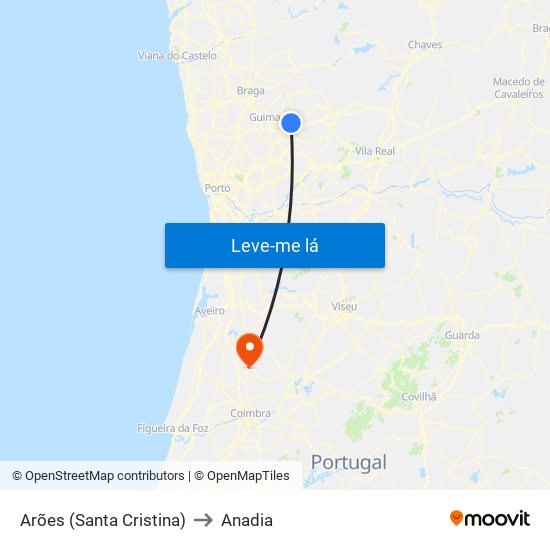 Arões (Santa Cristina) to Anadia map