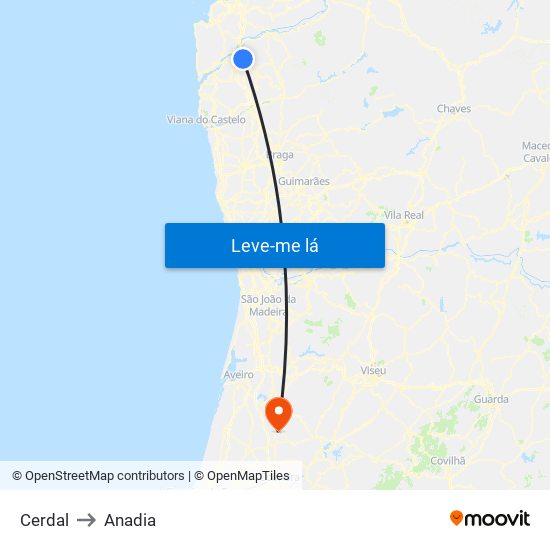 Cerdal to Anadia map