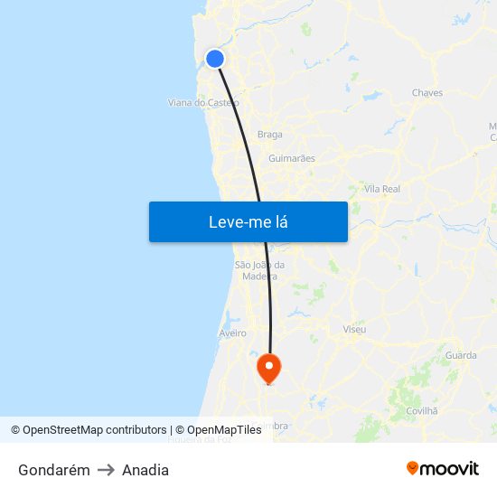 Gondarém to Anadia map