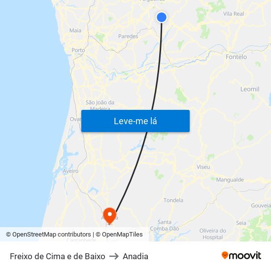 Freixo de Cima e de Baixo to Anadia map
