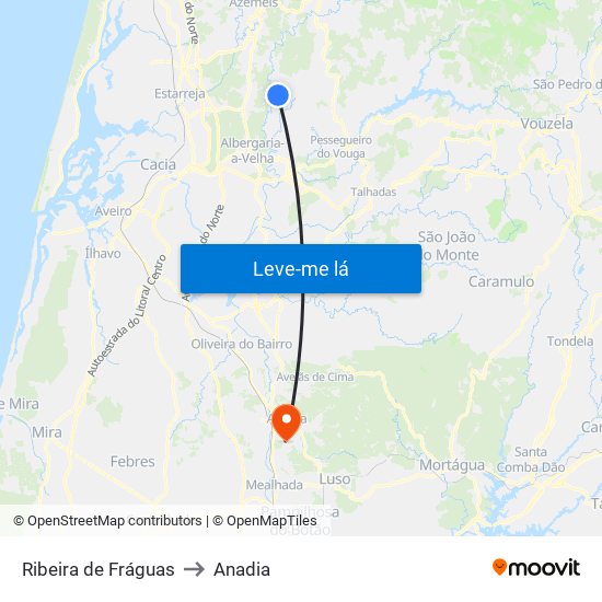 Ribeira de Fráguas to Anadia map