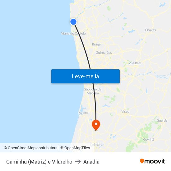 Caminha (Matriz) e Vilarelho to Anadia map