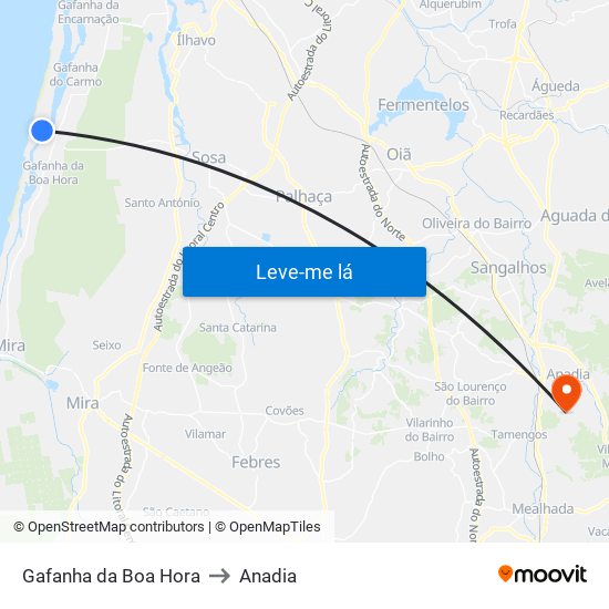 Gafanha da Boa Hora to Anadia map