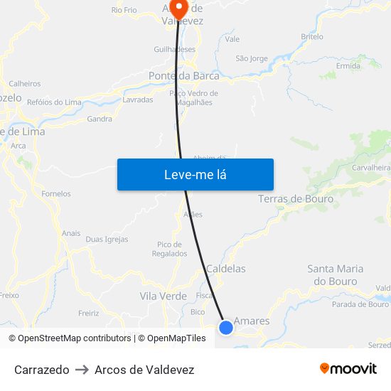 Carrazedo to Arcos de Valdevez map