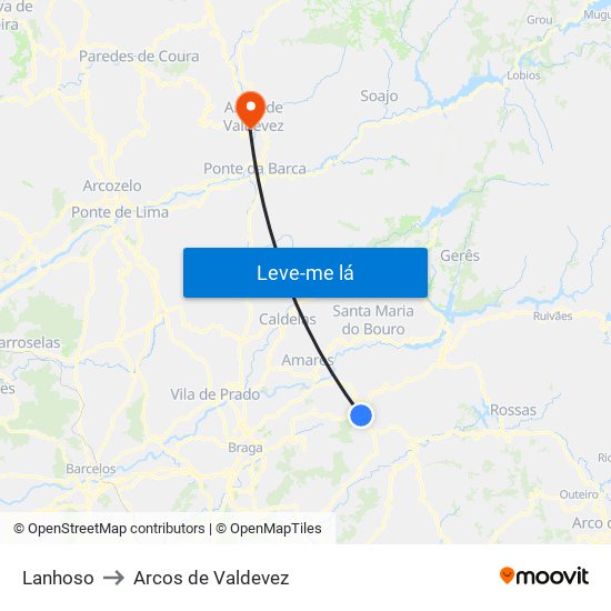Lanhoso to Arcos de Valdevez map