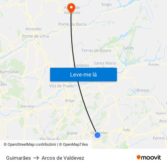 Guimarães to Arcos de Valdevez map