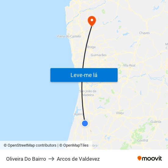 Oliveira Do Bairro to Arcos de Valdevez map
