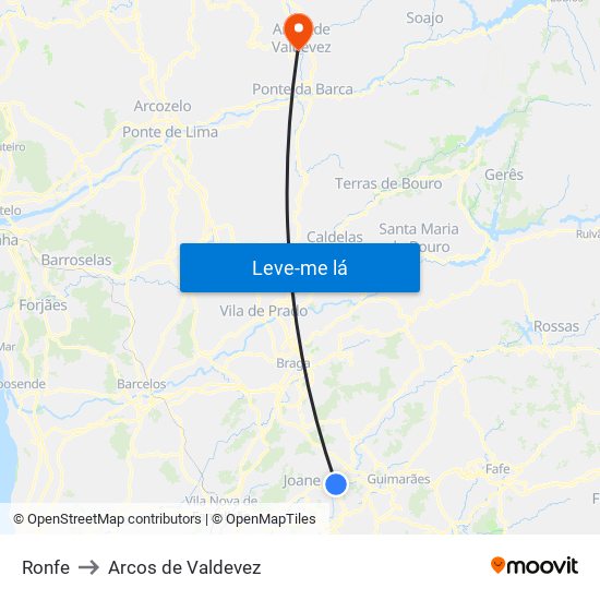 Ronfe to Arcos de Valdevez map